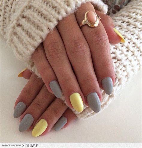 Yellow And Grey Manicura De Uñas Manicura Manicura Para Uñas Cortas