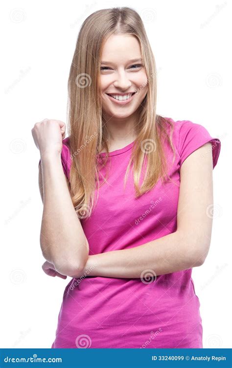 Young Beautiful Woman Wearing Pink T Shirt Stock Image Image Of Vertical Smiling 33240099