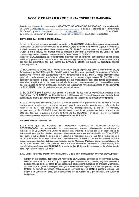 Modelo De Contrato Bancario Contrato De Cuenta Corriente Conste Por