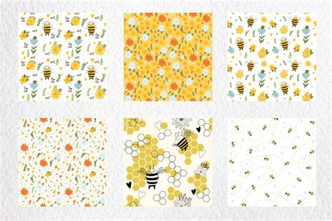 Honey Bee Digital Paper Pack Summer Seamless Pattern Scrapbooking Pa