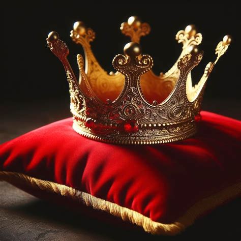 Golden Crown On Red Pillow On Black Background Premium Ai Generated Image