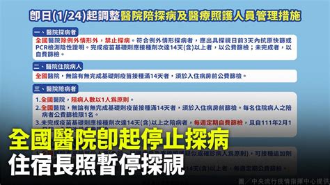 全國醫院即日起停止開放探病 住宿式長照機構暫停探視