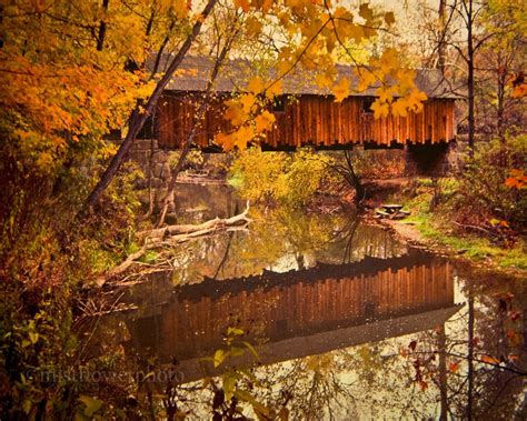 Fall Covered Bridge Photograph 8x10 Print By Mistflowerphoto