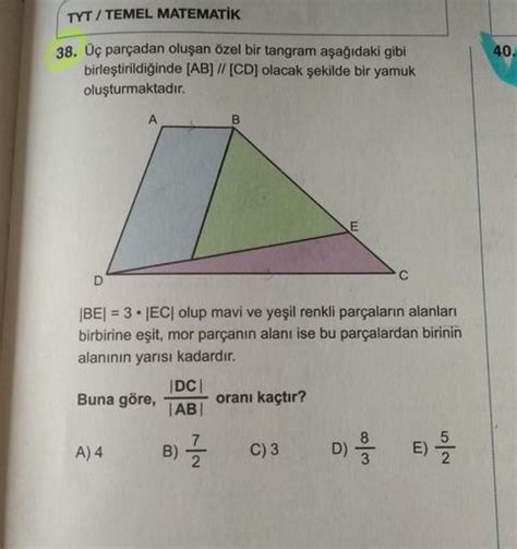 Tyt Temel Matematİk 40 38 Üç Parçadan Oluşan öz Geometri