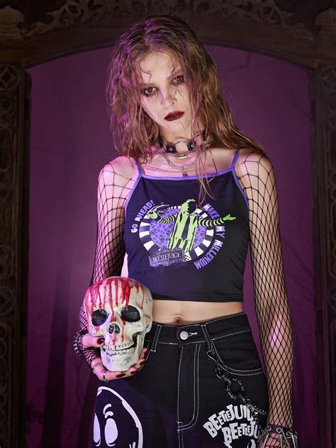 Beetlejuice Romwe Cami Con Letra Con Estampado De Dibujos Animados