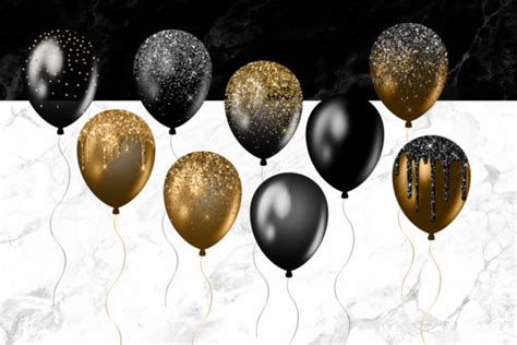 Black and Gold Balloons Clipart (Graphic) by Digital Curio · Creative ...