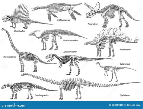 Dimetrodon Skeleton, Illustration, Drawing, Engraving, Ink, Line Art, Vector | CartoonDealer.com ...