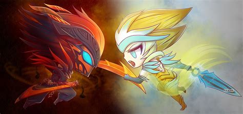 Chibi Dawnbringer Riven Vs Nightbringer Yasuo Wallpapers And Fan Arts