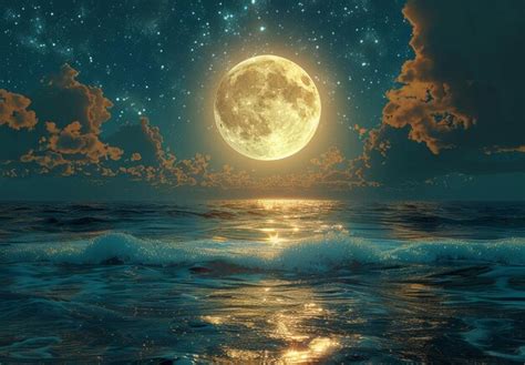 Full Moon Over the Ocean at Night | Premium AI-generated image