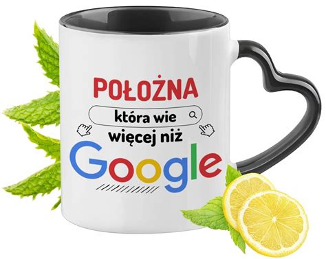 Dla Położnej Kubek Czarny z Uszkiem w Kształcie Serca na Prezent