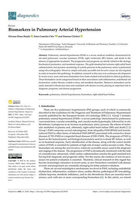 Pdf Biomarkers In Pulmonary Arterial Hypertension