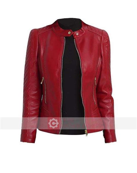 Off On Red Leather Moto Jacket Women