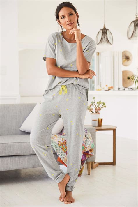 Womens Next Grey Daisy Cotton Blend Pyjamas Grey Women Nightwear