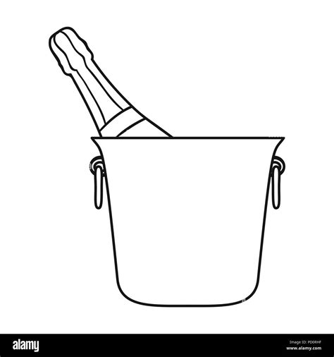 Bottle Of Champagne In An Ice Bucket Icon In Outline Style Isolated On