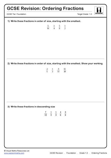 Ordering Fractions Gcse Questions Gcse Revision Questions