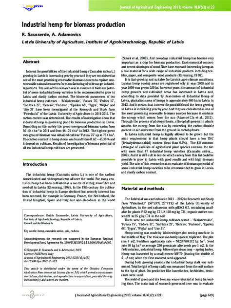 Pdf Industrial Hemp For Biomass Production