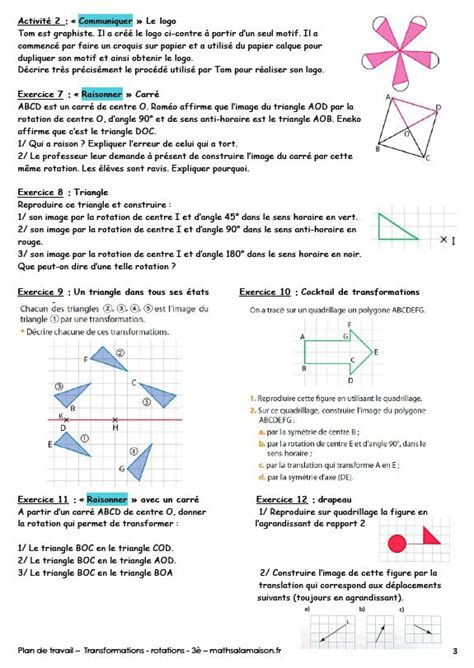 La Rotation Exercices Maths 4ème quatrième à Imprimer Et 269