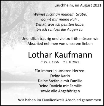 Traueranzeigen Von Lothar Kaufmann OstalbTrauer