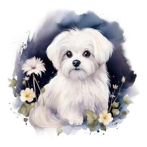 Premium Photo Maltese Dog Portrait Small Dog Watercolor Hand Drawn