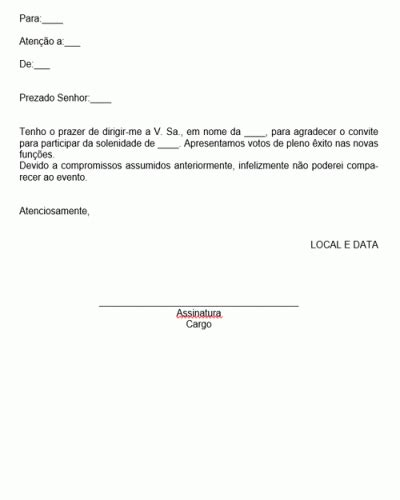 Referência de Carta de Agradecimento por Convite para Solenidade