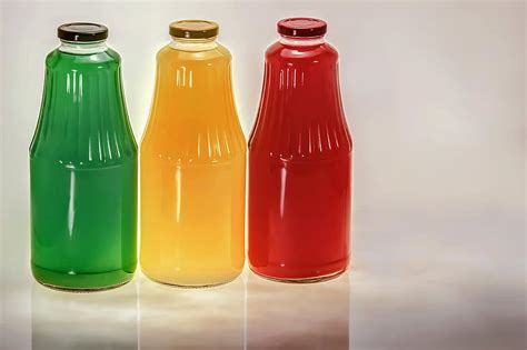 Bottles Red Yellow Green Juice Drink Compote Glass Glass Bottle Three Bottles Healthy