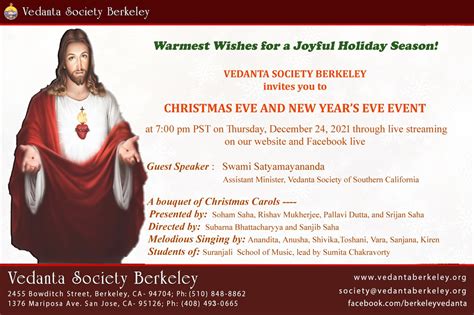 Christmas Eve And New Years Eve 2021 Vedanta Society Berkeley