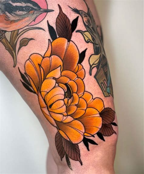 Neo Traditional Yellow Peony Tattoo Traditional Tattoo Flowers Rose