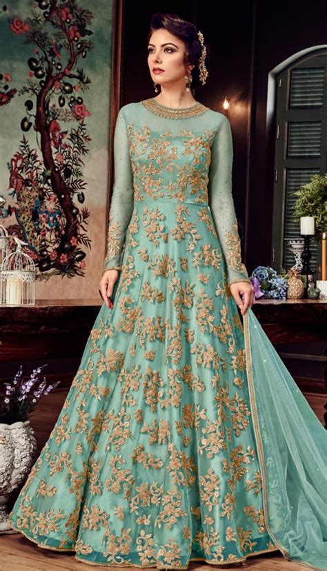 Blue Designer Heavy Embroidered Net Bridal Anarkali Gown Bridal Dress