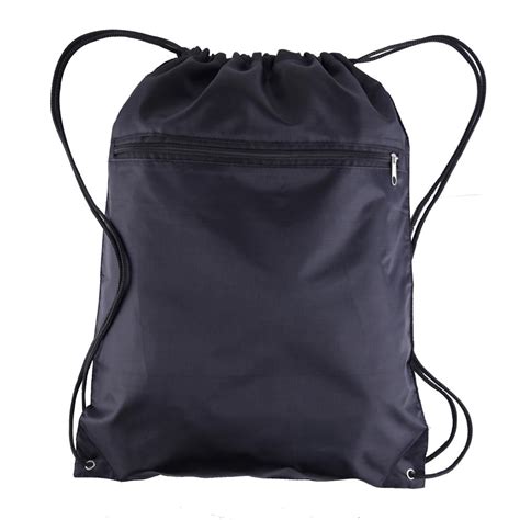 Wholesale Drawstring Bags Polyester Backpacks with Front Zipper Pocket | BPK10 - Set of 6, Black ...