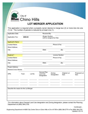 Fillable Online Lot Merger Application Chino Hills California Fax