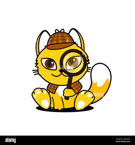 Cartoon illustration cat detective magnifying hi-res stock photography ...