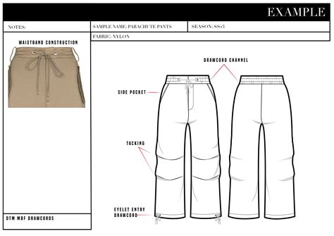 Drawing Cad Parachute Cargo Pants Baggy Techwear Y2k Fashion Design