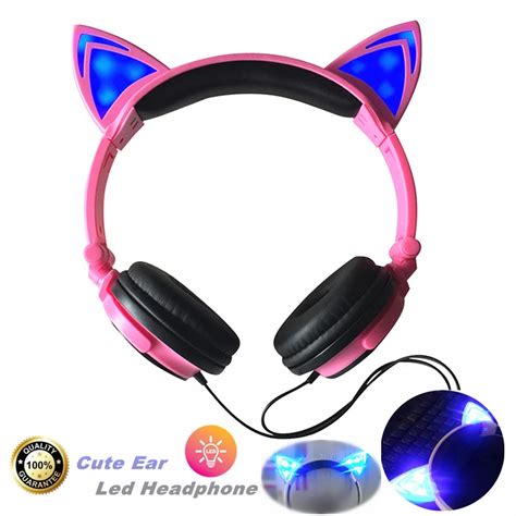 Foldable Flashing Glowing Gaming Headset Cute Cat Ear Headphones