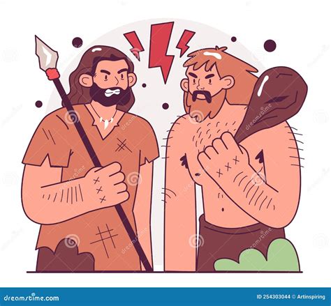 Neanderthal Vs Homosapien War. Neanderthal People Extinction. Vector Illustration ...