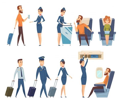 Premium Vector | Airplane passengers. stewardess in uniform boarding ...