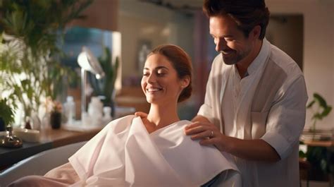Premium Photo Tranquil Spa Visit Latina Client Assisted By Male Attendant