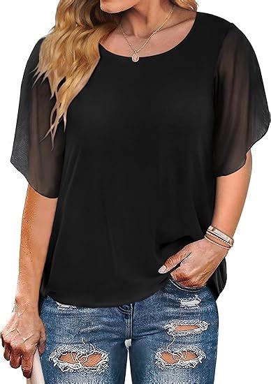 In Voland Plus Size Women Chiffon Blouse Batwing Sleeve Tops Scoop Neck