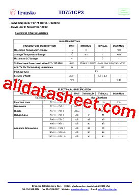 TD751CP3 Datasheet PDF Transko Electronics Inc