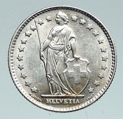 1962 B SWITZERLAND HELVETIA Symbolizes SWISS Nation SILVER 1 Franc Coin