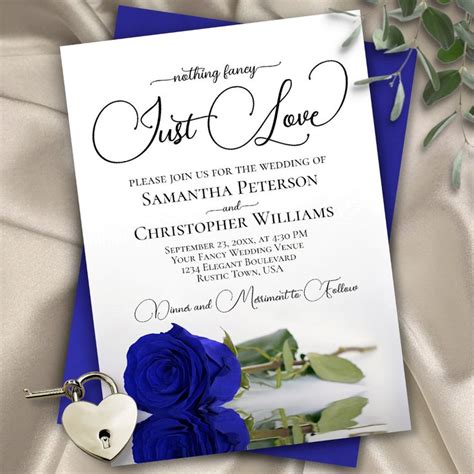 Nothing Fancy Just Love Royal Blue Rose Wedding Invitation Zazzle