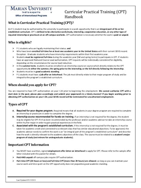 Fillable Online Curricular Practical Training Cpt Handbook Fax Email