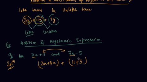 Addition And Subtraction Of Algebraic Expression Class 7 Mathematics