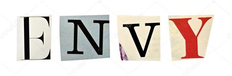 envy formed  magazine letters   white background stock photo