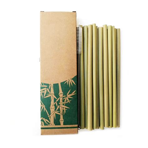 Natural 10pcs Set Bamboo Drinking Straws Reusable Eco Friendly Party