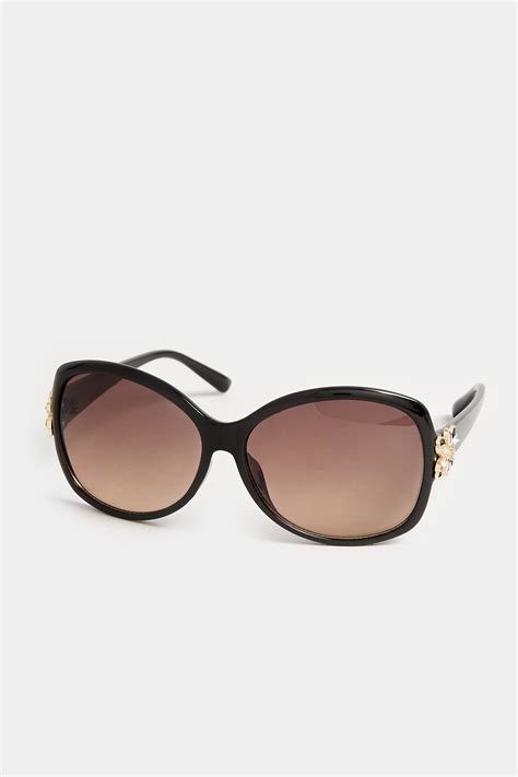 Black Oversized Floral Detail Sunglasses Yours Clothing