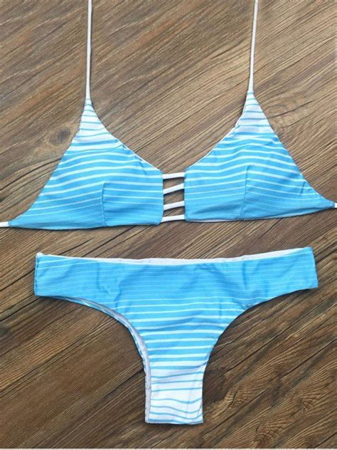 Off Halter Cutout Striped Bikini Set In Blue Zaful