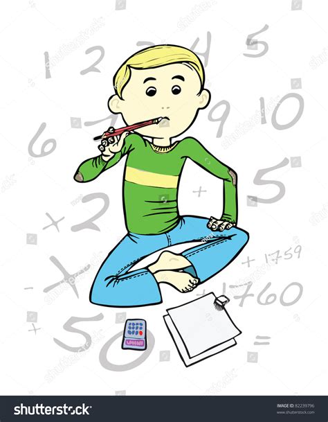 Boy Doing Math Homework Stock Vector 82239796 - Shutterstock