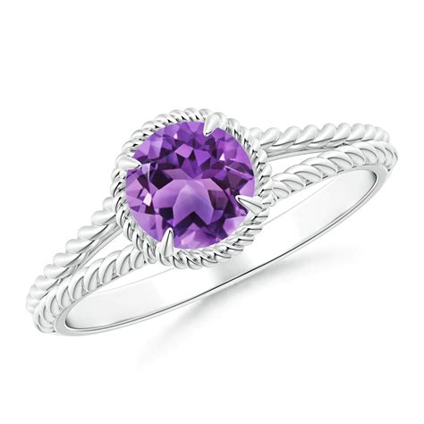 Armoura Jewels Prong Set Round Shape Purple Amethyst Stackable Ring 925