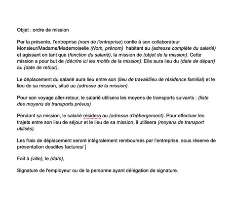 Ordre De Mission Modèle à Télécharger