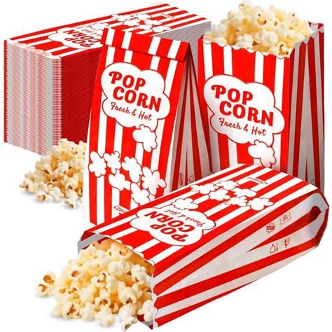 A S Lot De Sacs Popcorn En Papier Blanc Et Rouge G U